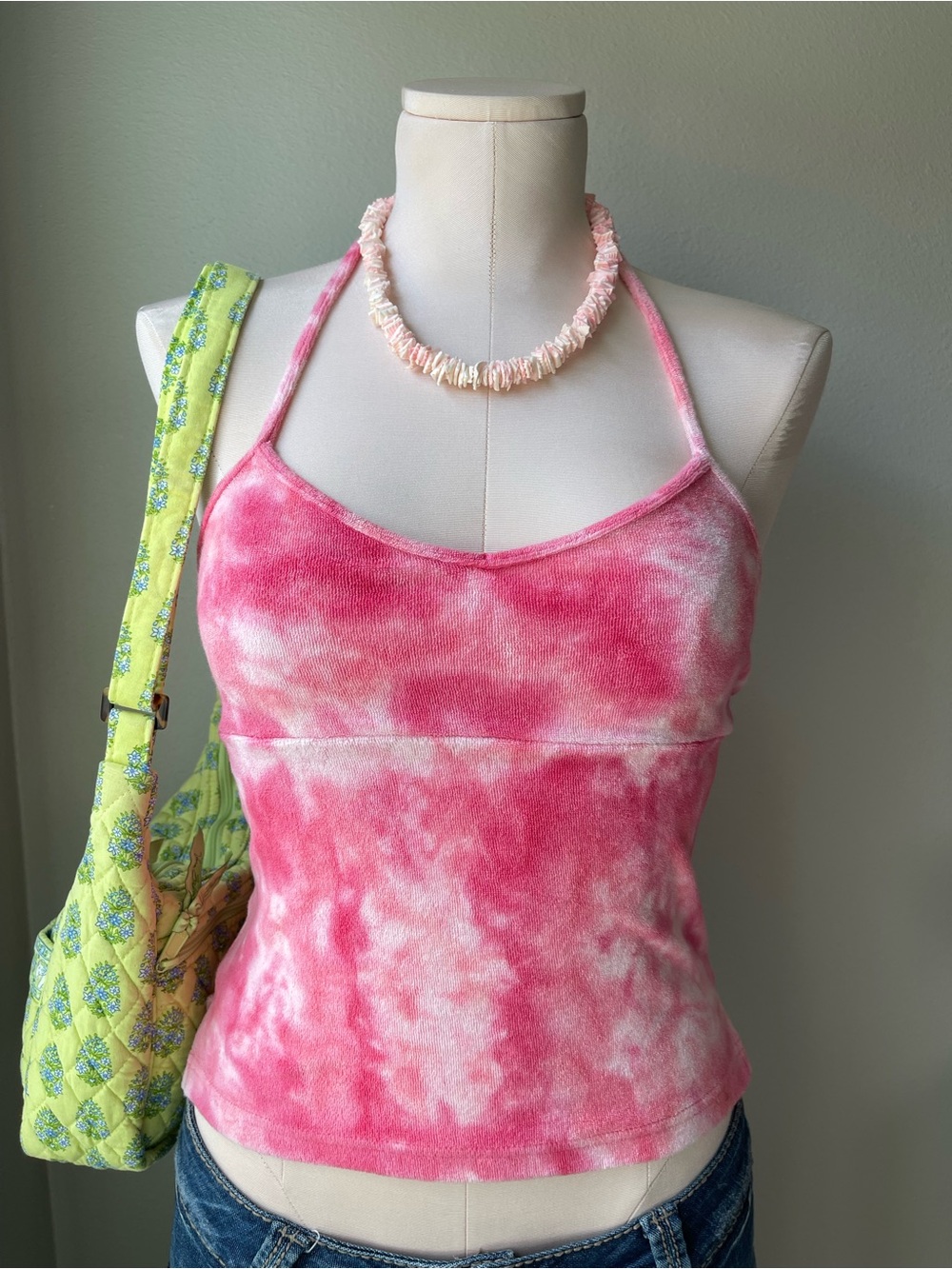 Vintage Y2K Express Pink Terrycloth Tie-Dye Halter Top